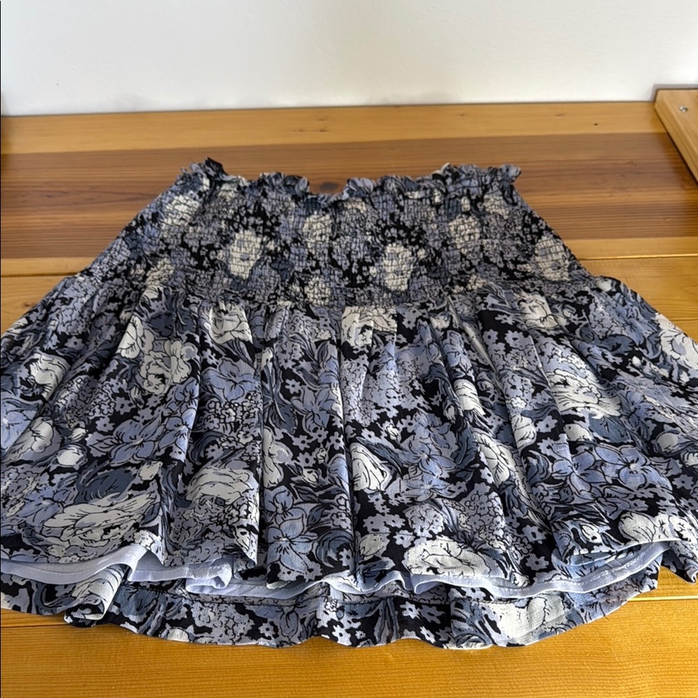 Ganni Blue Floral Georgette Smocked Mini Skirt | Size 36 / US 4-5